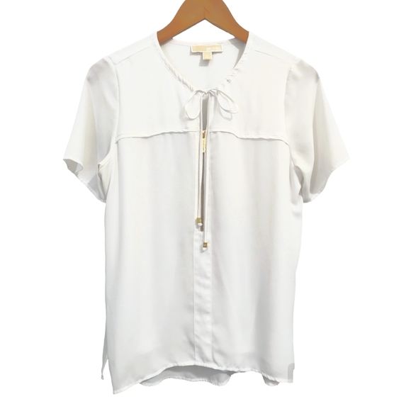 MICHAEL Michael Kors Tops - Michael Michael Kors White Zipper Front Short Sleeve Blouse